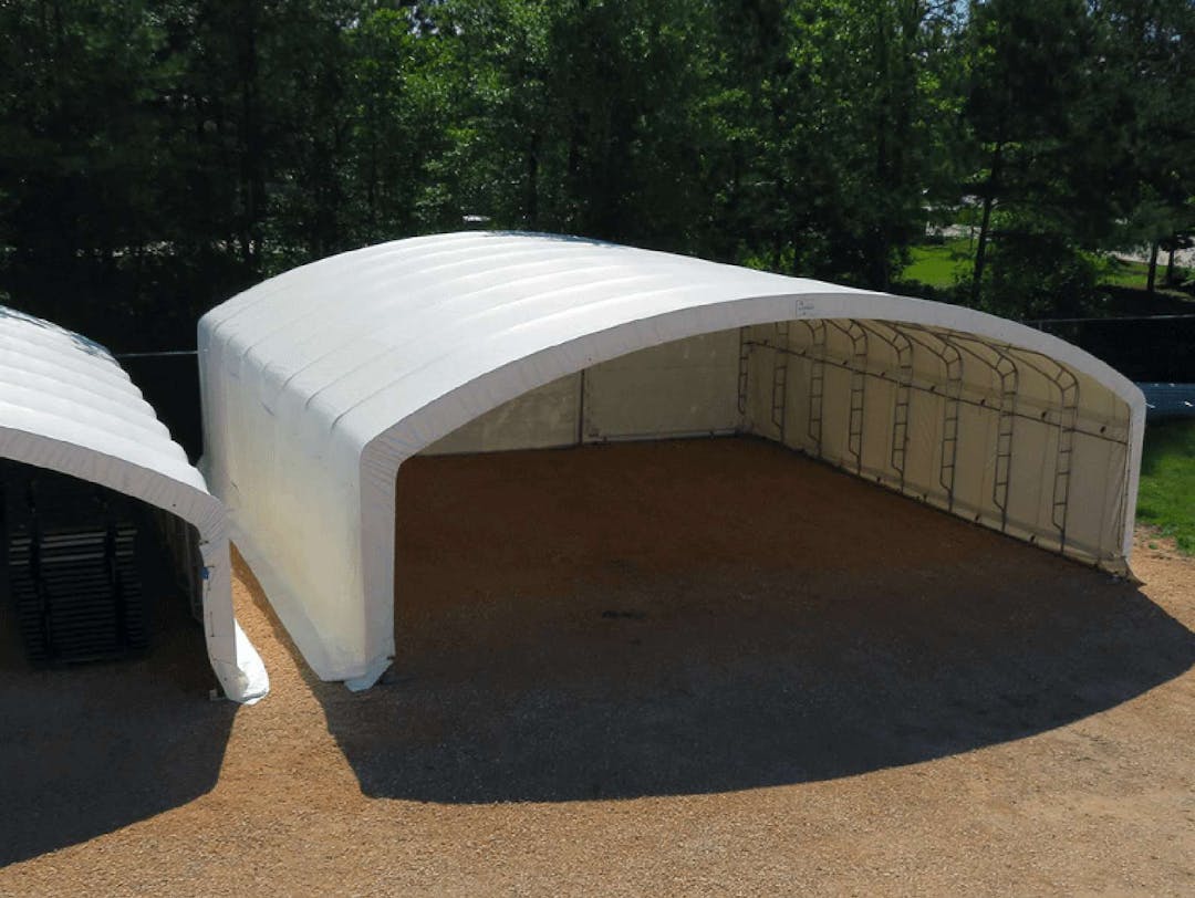 Industrial fabric shelter frame installed in Louisiana.